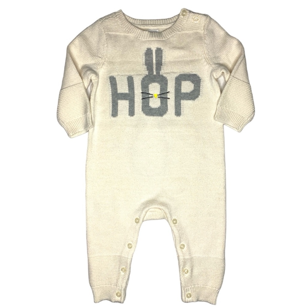 Baby Gap Easter Bunny “HOP” Knit Cream Romper Jumpsuit Unisex Size 3-6M
